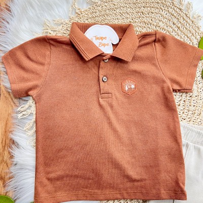 Conj. Camiseta Gola Polo e Bermuda em Moletinho - Ferrugem